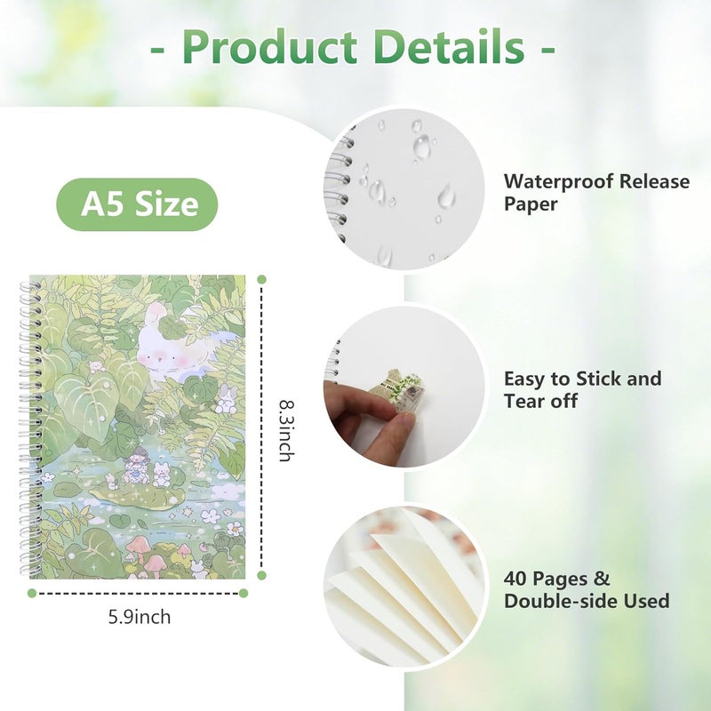 YUATCYA Reusable Sticker Collecting Book Storage Album with 40 Sheets Blank Release Paper - A5 Size Stickers Organizer Collection Holder Book for Adult (GREEN-3) - Image 2